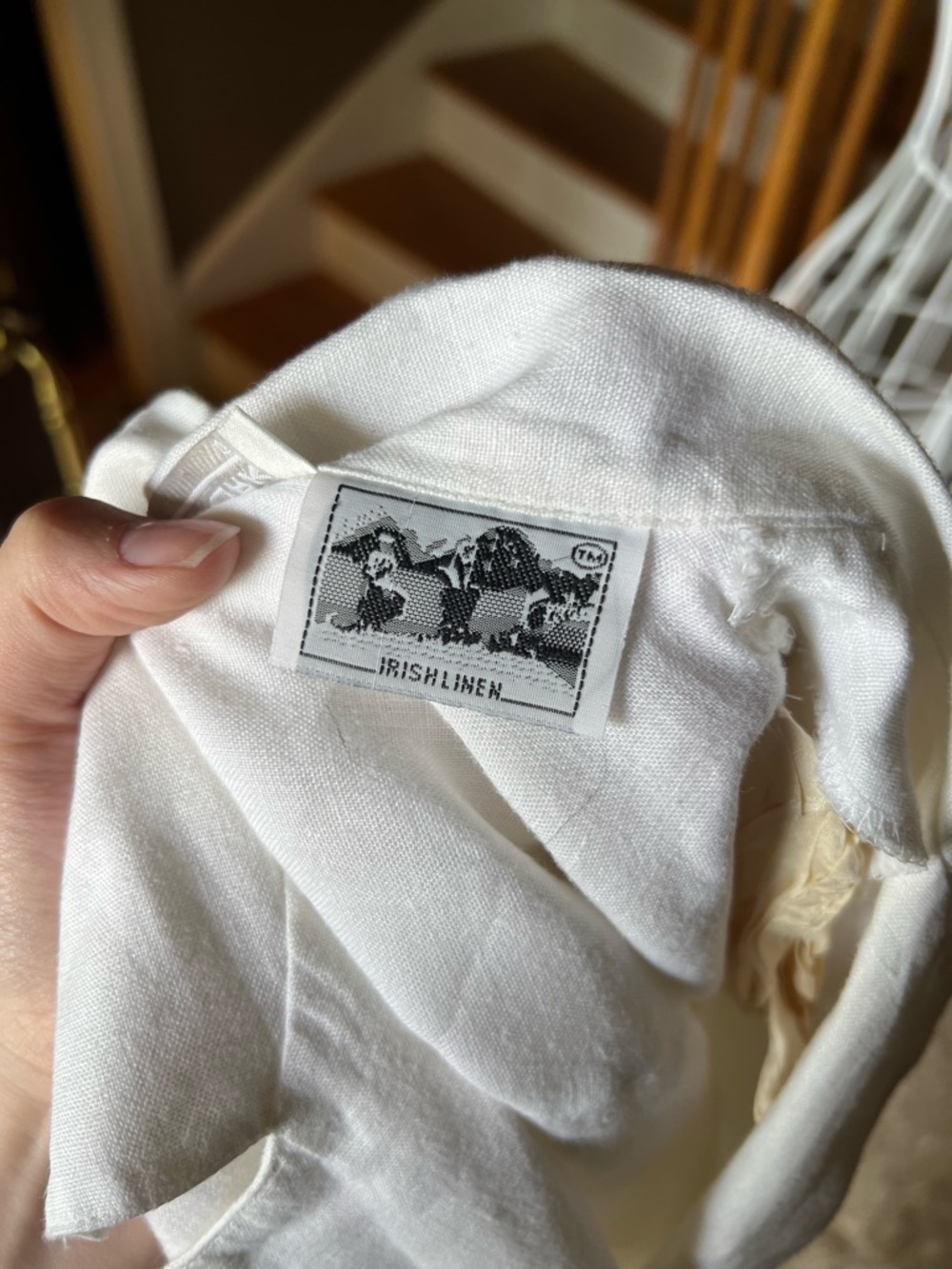 Vintage 100% Irish Linen White Button Up Peplum Top Cottagecore 90s Size S - Picture 9 of 11